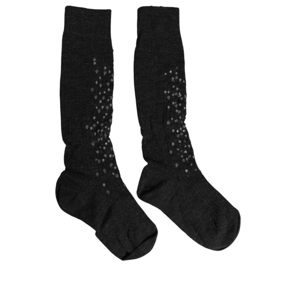 Dolce & Gabbana Dark Gray Sequined Wool Knee High Accessory Women's Socks